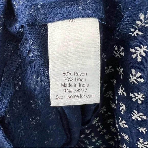 Sonoma Navy & White Floral Print Button V Neck Linen Blend Shift Dress 1X - Picture 5 of 5